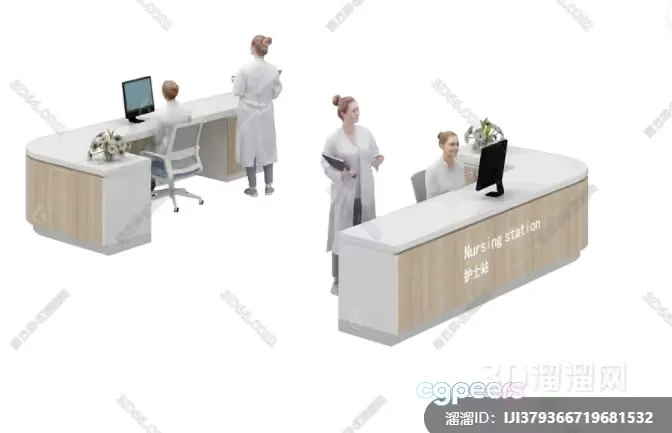Nursing Station With Two Nurses 3D Model – 3385 – VRAY Render