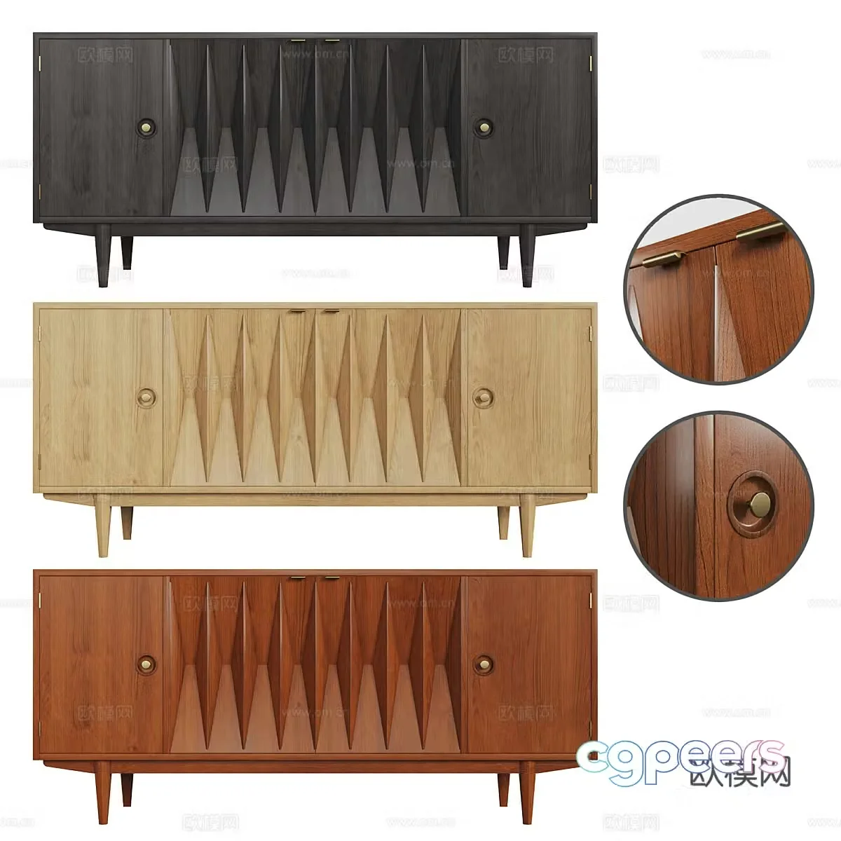 Middle-aged solid wood TV cabinet 3D model