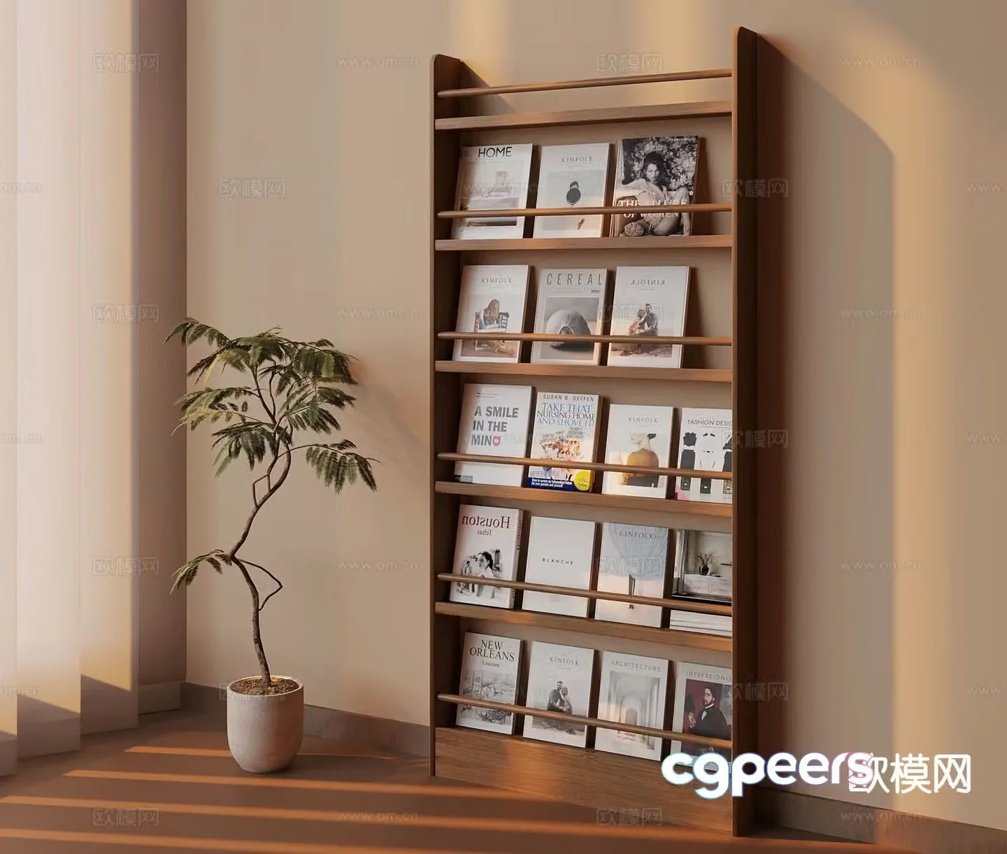 Medieval style bookshelf magazine rack 3d model