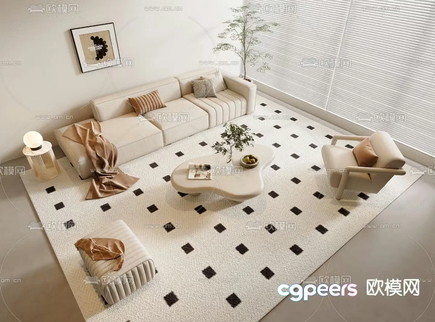 Cream style modular sofa 3d model