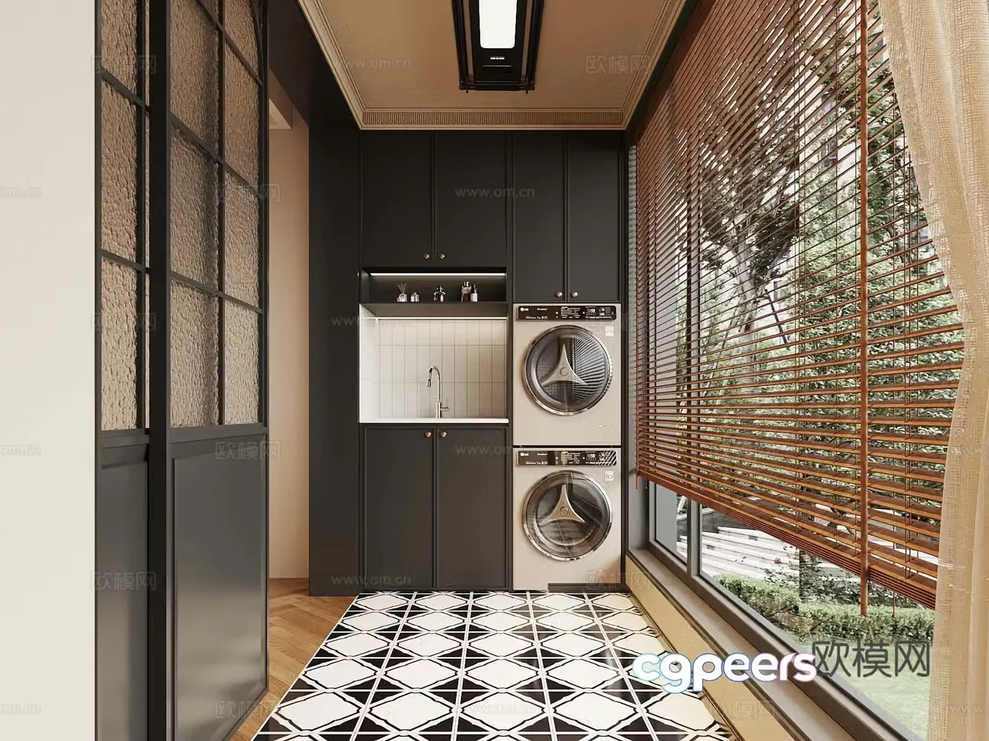 French balcony balcony washing machine cabinet 3d model