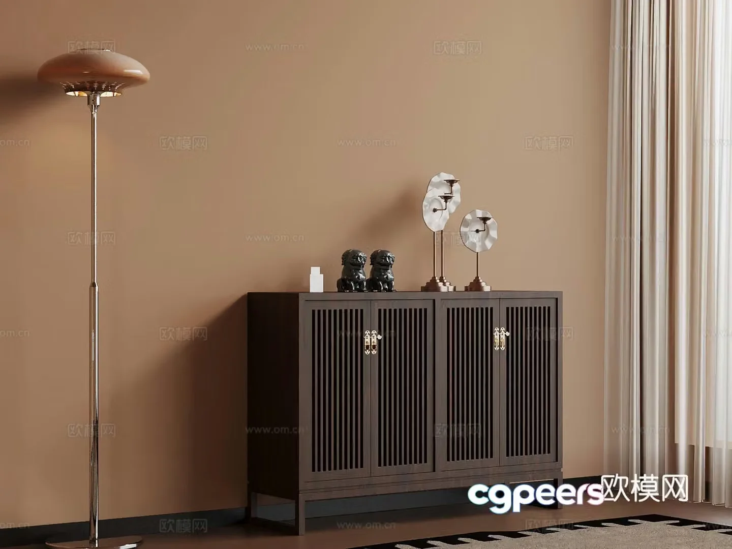 New Chinese style entrance cabinet side cabinet floor lamp 3D model