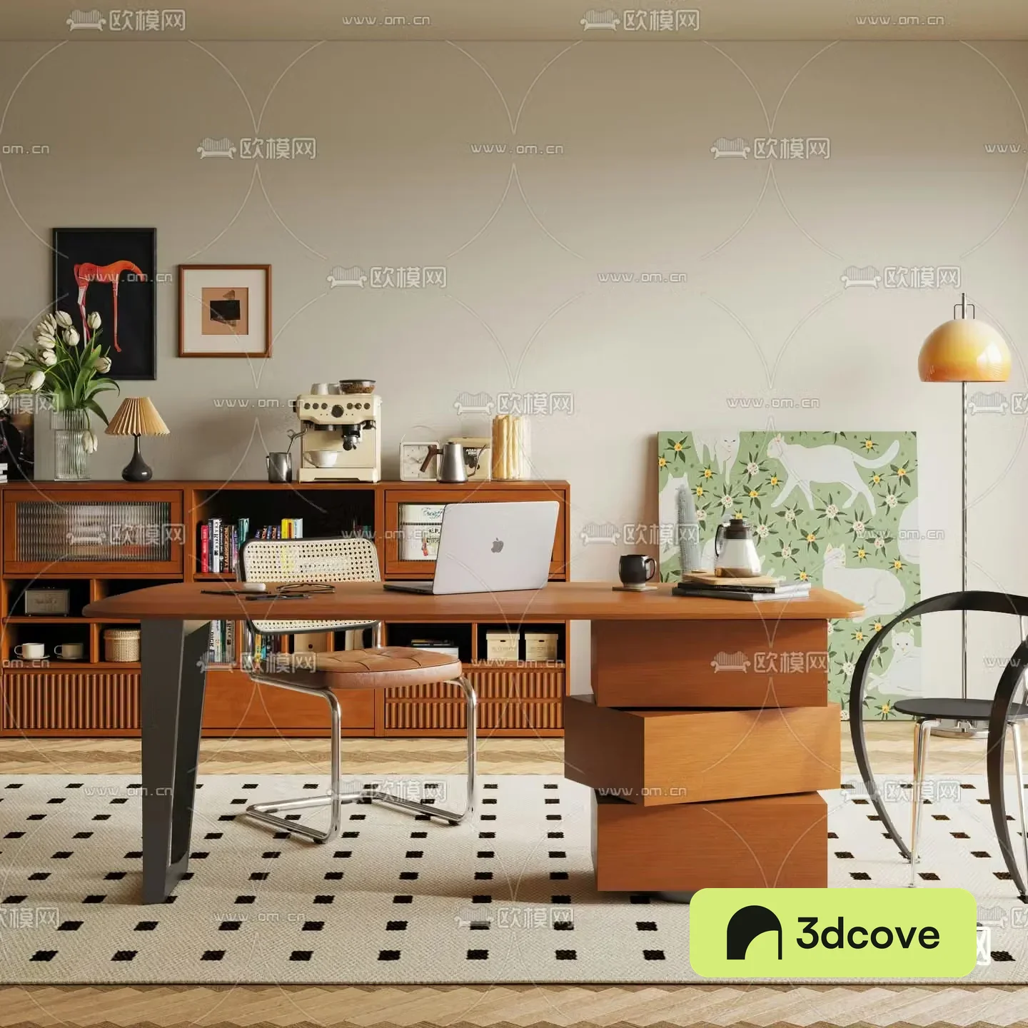 Middle style desk 3D model