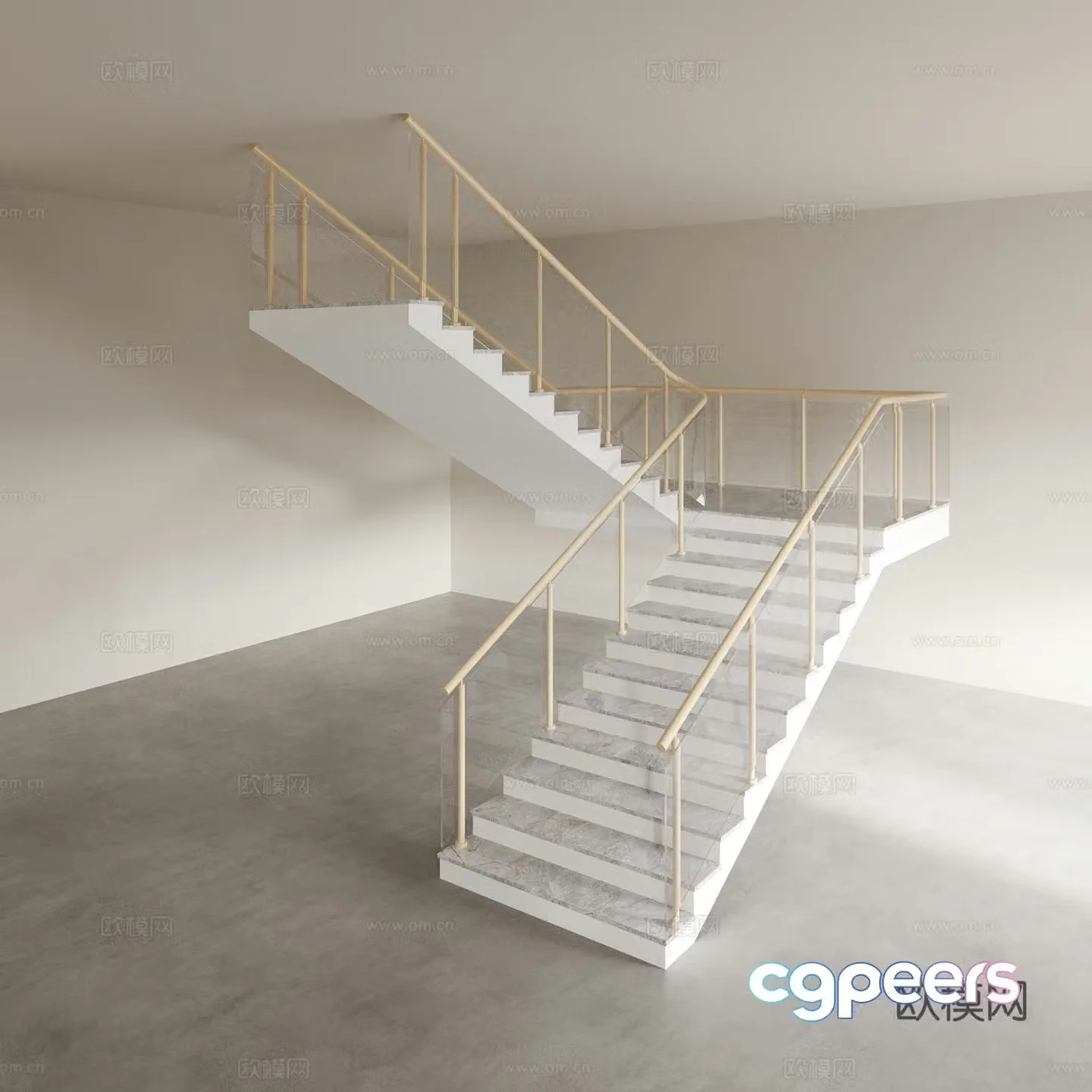 stairs steps railing 3d model