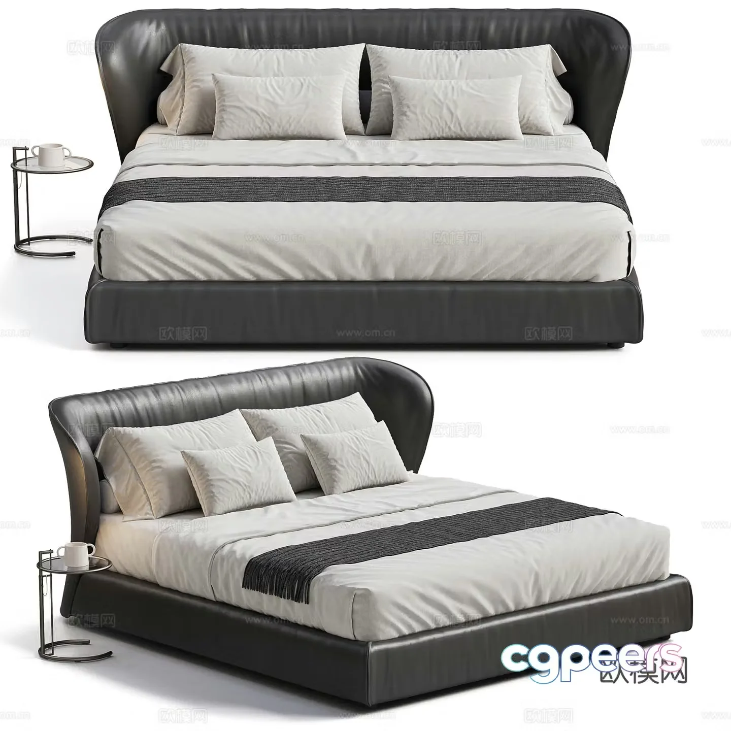 POLIFORM modern double bed leather bed fabric bed side table bed nightstand Italian 3D model