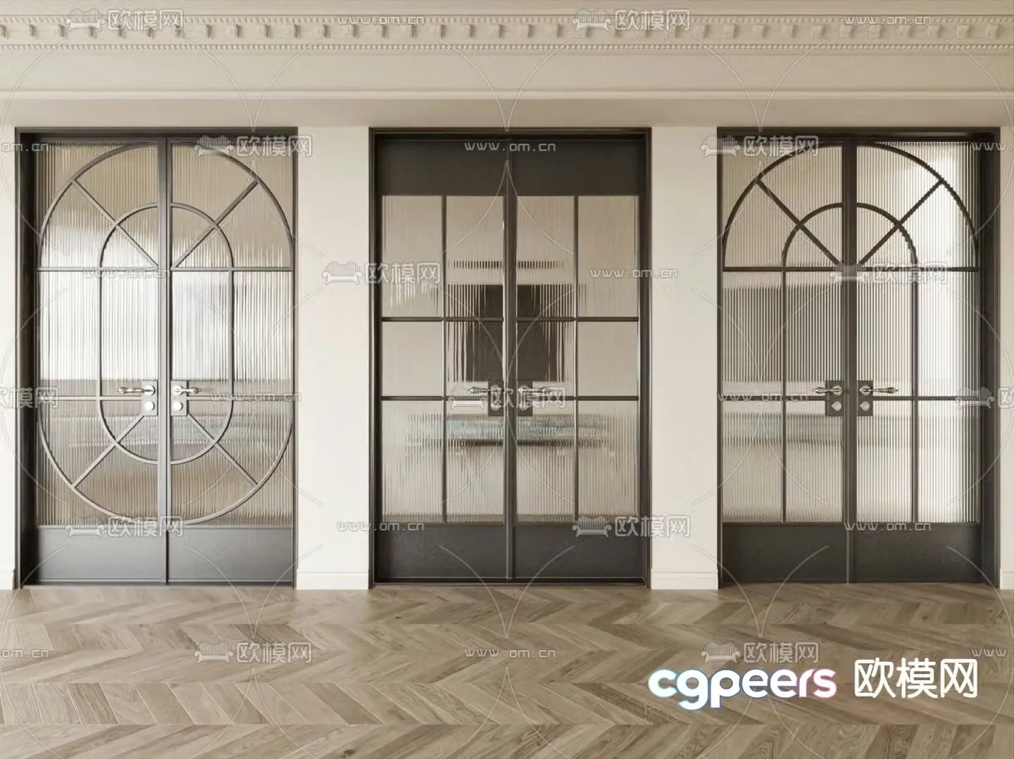 French glass door double-open door curved glass door 3D model