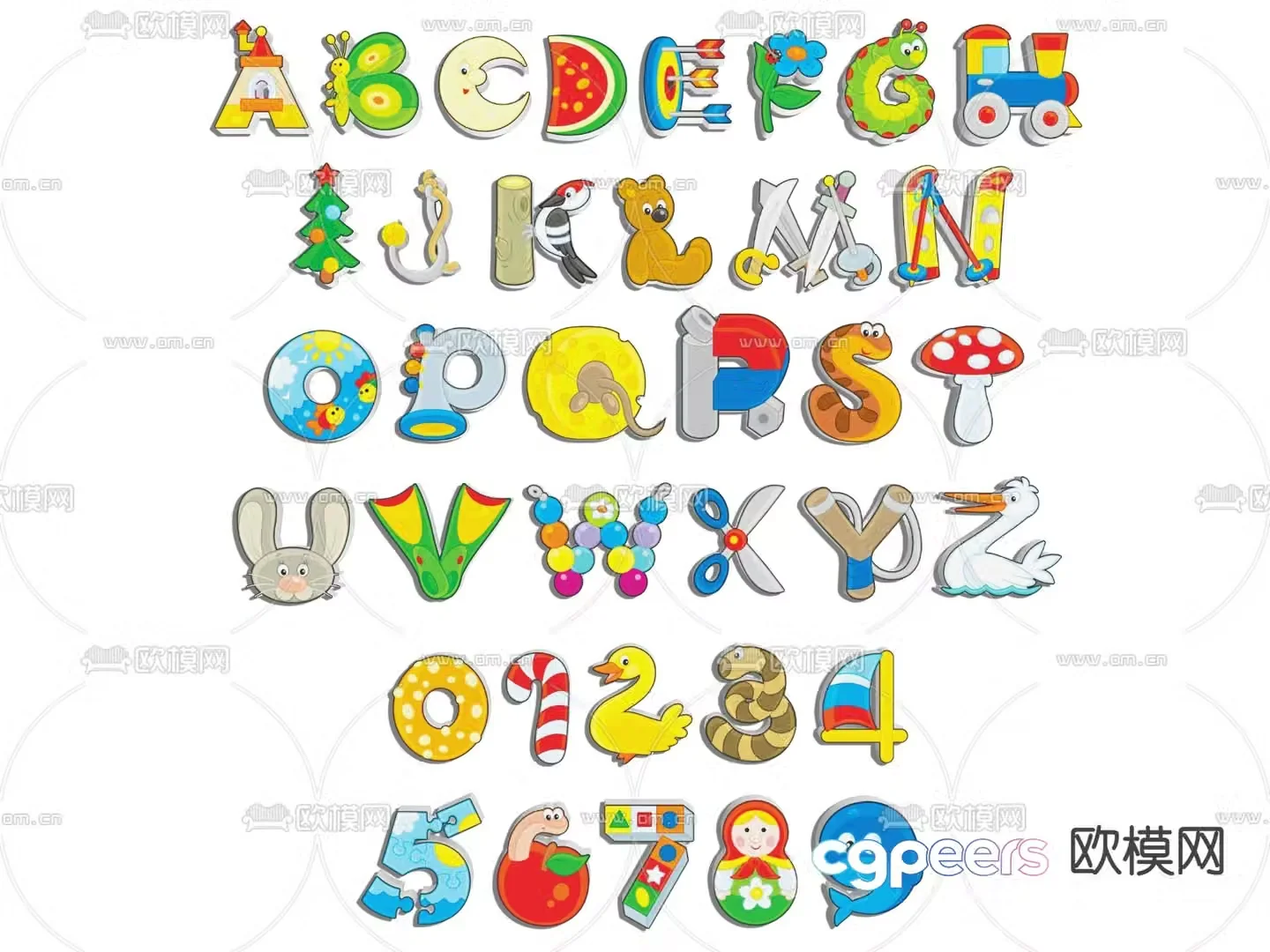 Alphabet wall decoration cartoon alphabet children icon 3d model