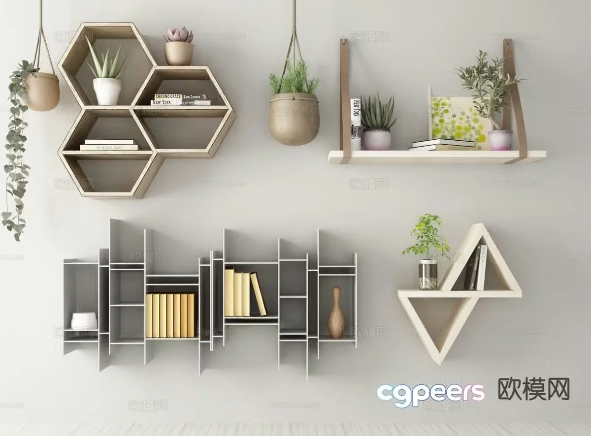 Nordic wall cabinet wall-mounted storage rack display rack 3D model