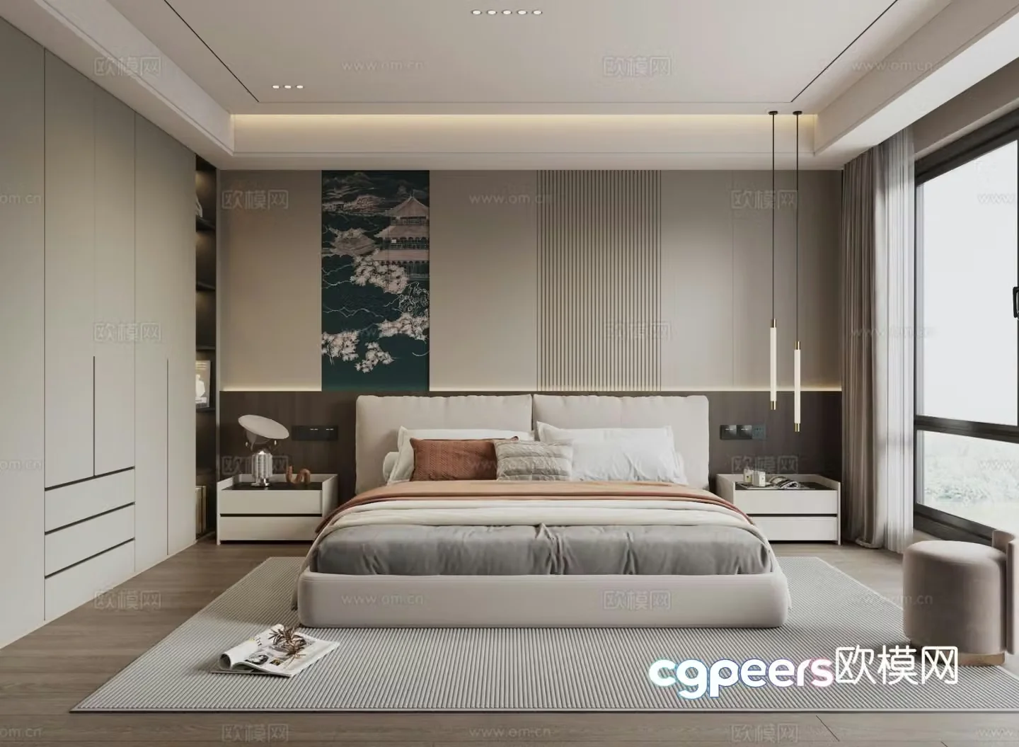 Modern minimalist home bedroom master bedroom 3d model