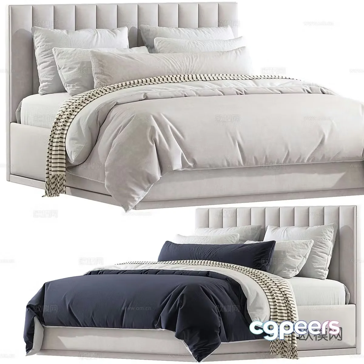 New Chinese style fabric double bed 3D model