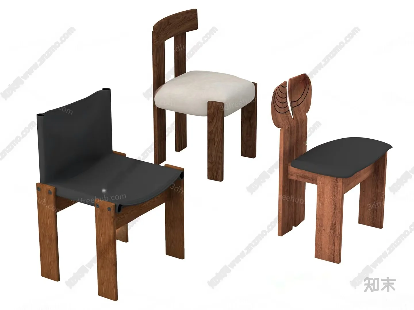 Wooden Chairs With Different Styles 3D Model – 21077 – VRAY Render