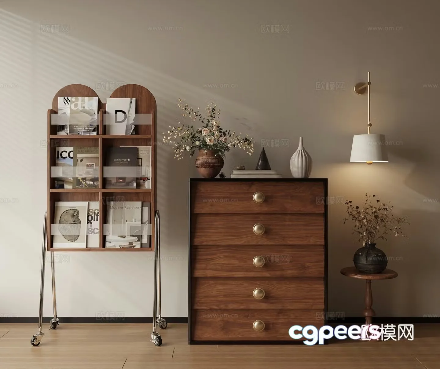 Low cabinet chest of cabinet decoration cabinet bookshelf wall lamp side 3D model