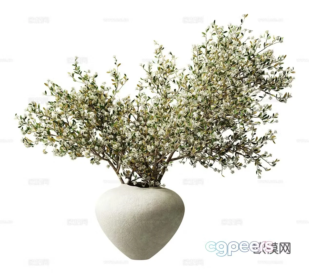 Green plant ornaments dried flowers stone vase ceramic vase indoor green plants outdoor green plants decorative 3D model