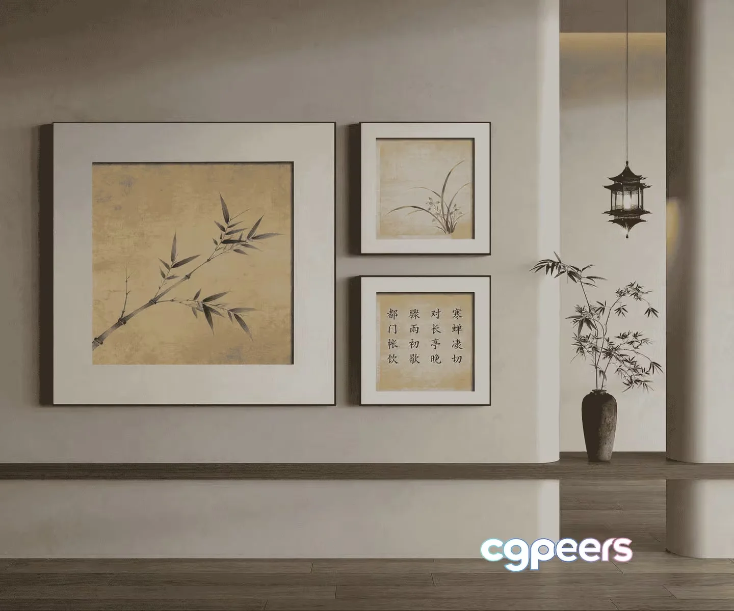 Bamboo Art On The Wall 3D Model – 13742 – VRAY Render