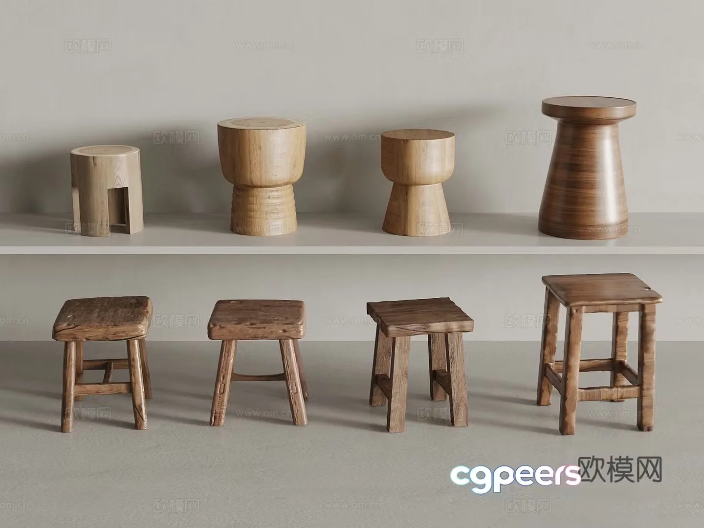 Middle-aged round stool square stool shoe change stool 3D model