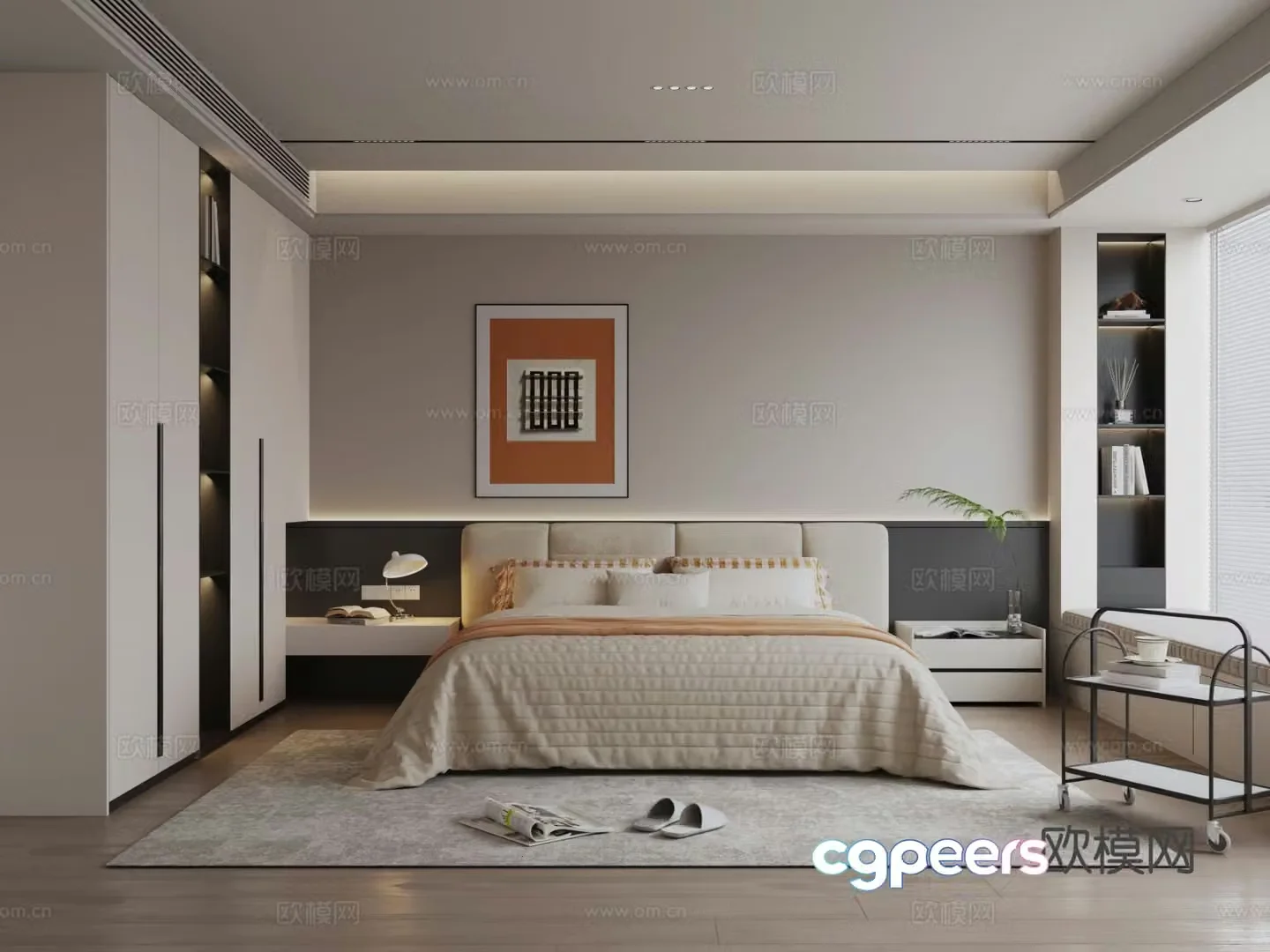 Creamy Bedroom Secondary Bedroom 3D Model