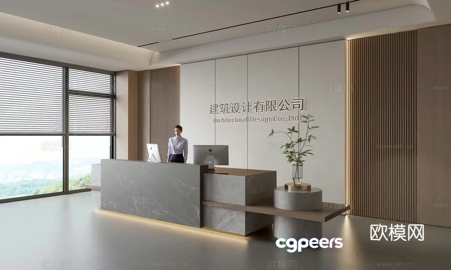 Modern company front desk reception area bar reception desk service desk company front desk background 3D model