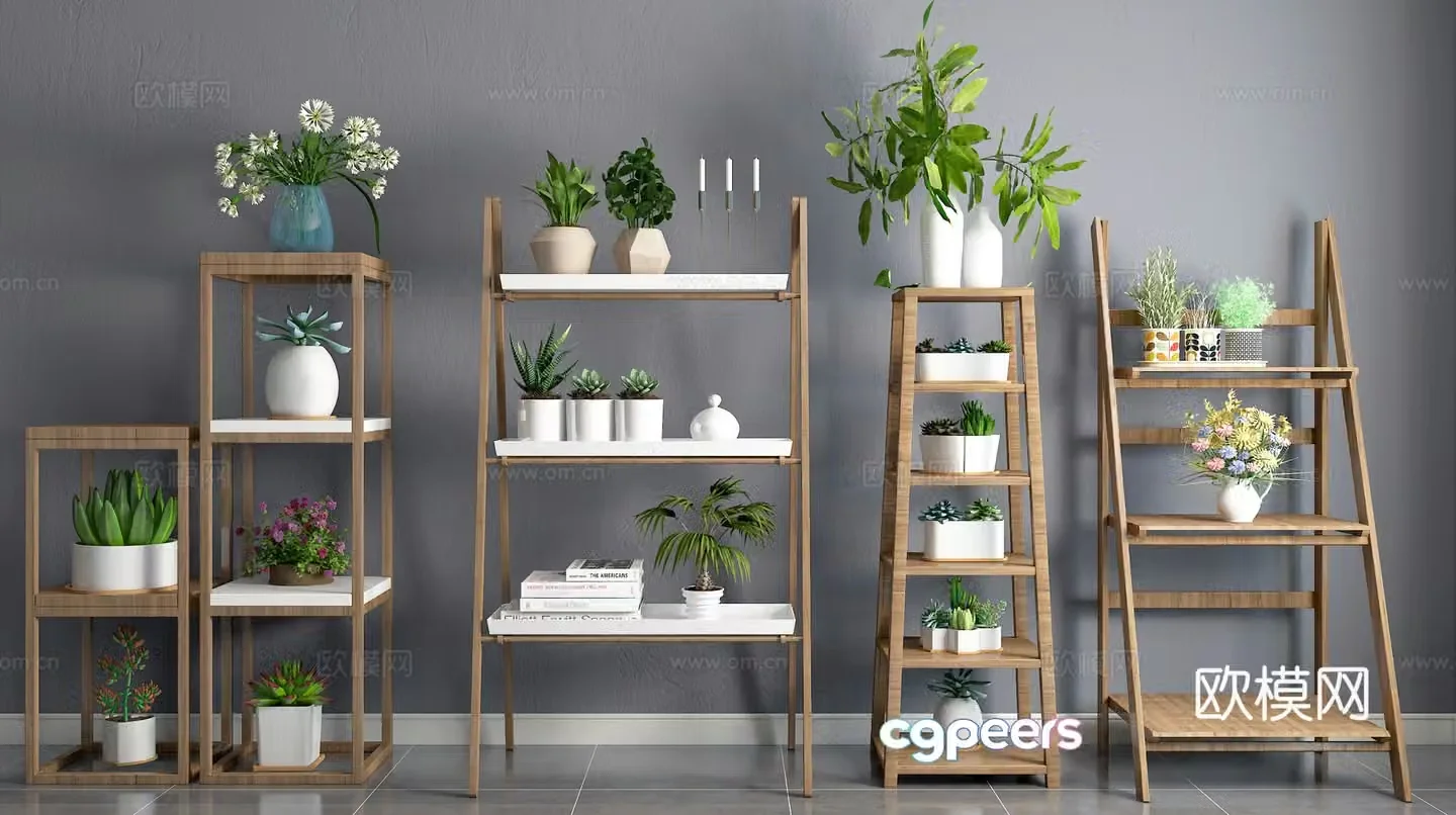 Nordic solid wood decorative frame green plant ornament combination 3D model