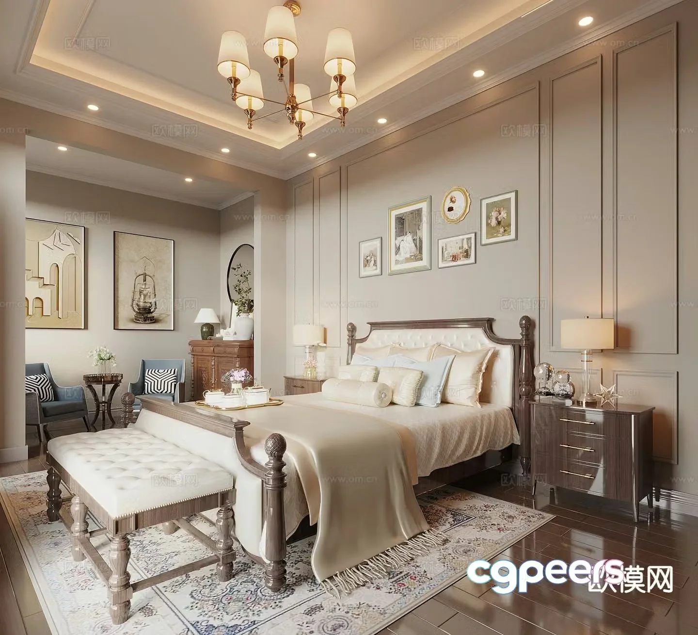 American master bedroom bedroom 3d model