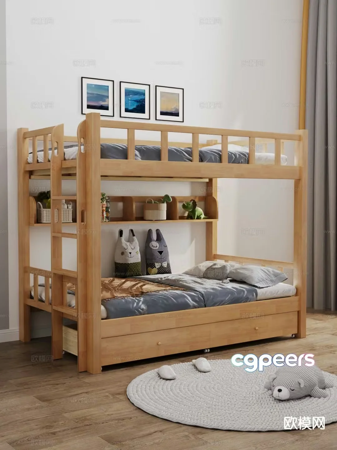 Nordic children’s bunk bed 3d model