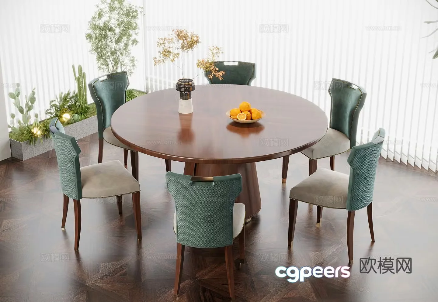 American dining table and chairs 3d model