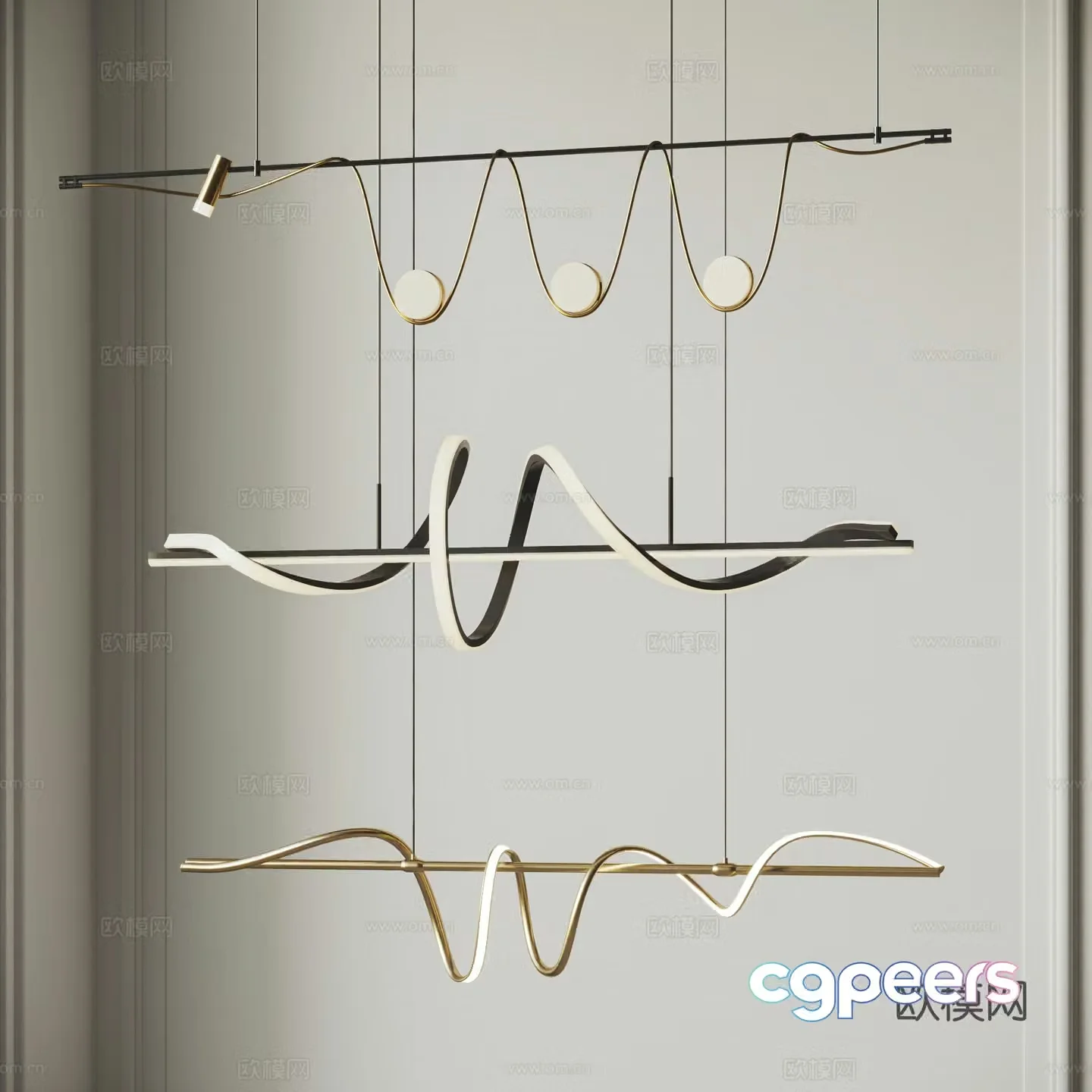 Modern light luxury chandeliers metal chandeliers LED chandeliers linear chandeliers restaurant chandeliers 3D model