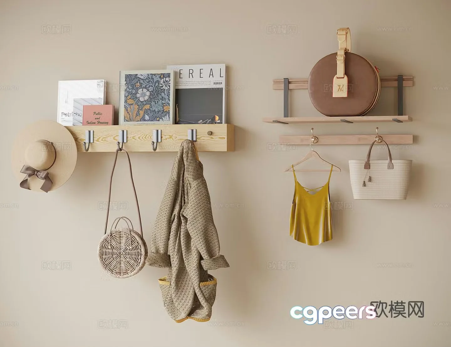 Modern coat hook wall decoration pendant 3D model
