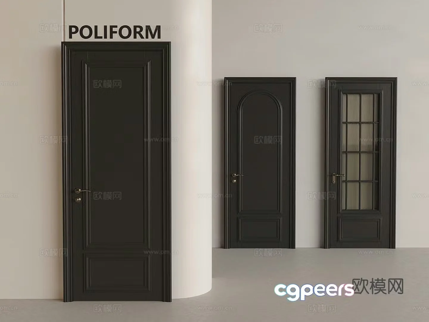French retro single-opening door French solid wood swing door Changhong glass swing door 3D model