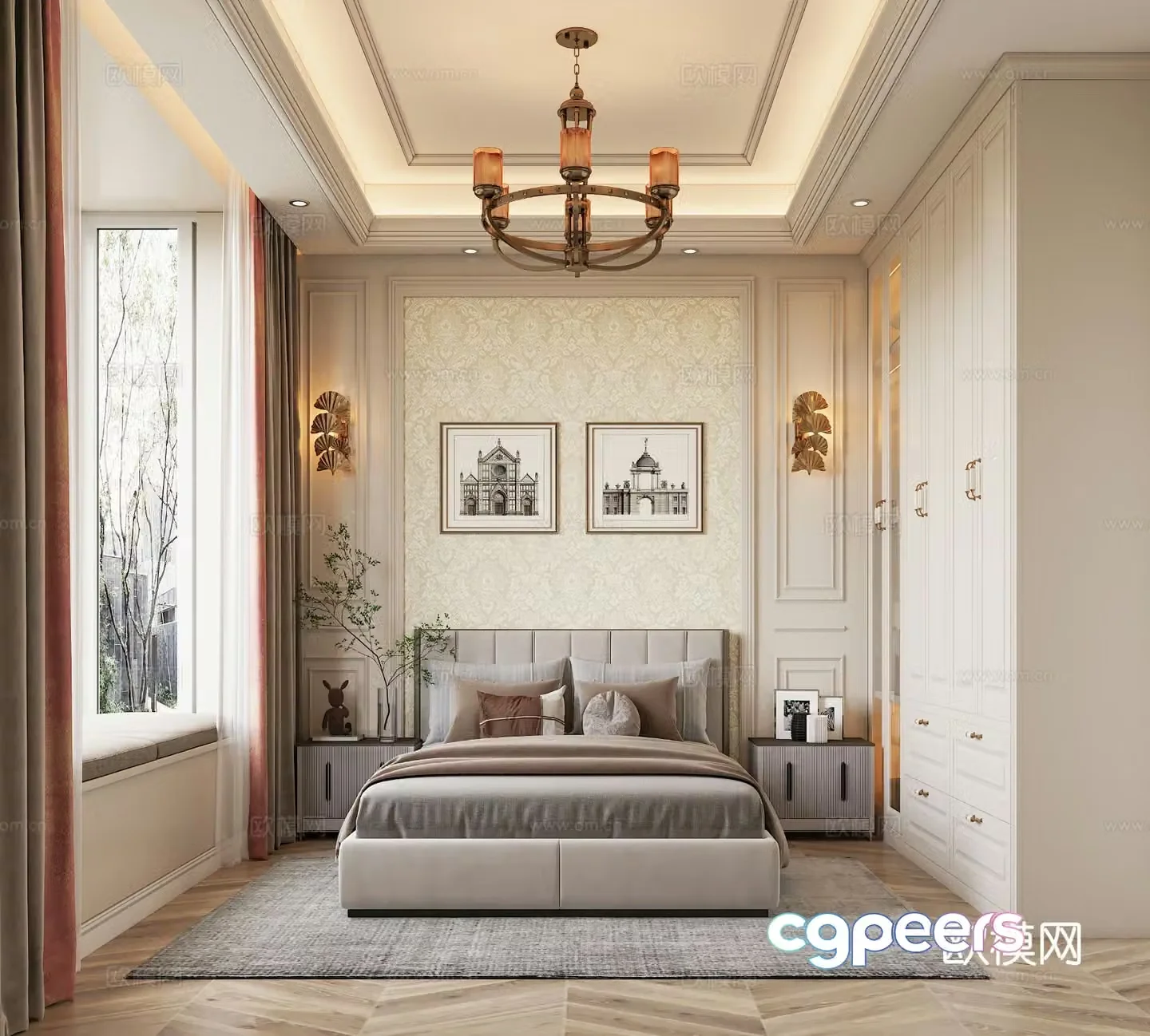American style bedroom master bedroom 3d model