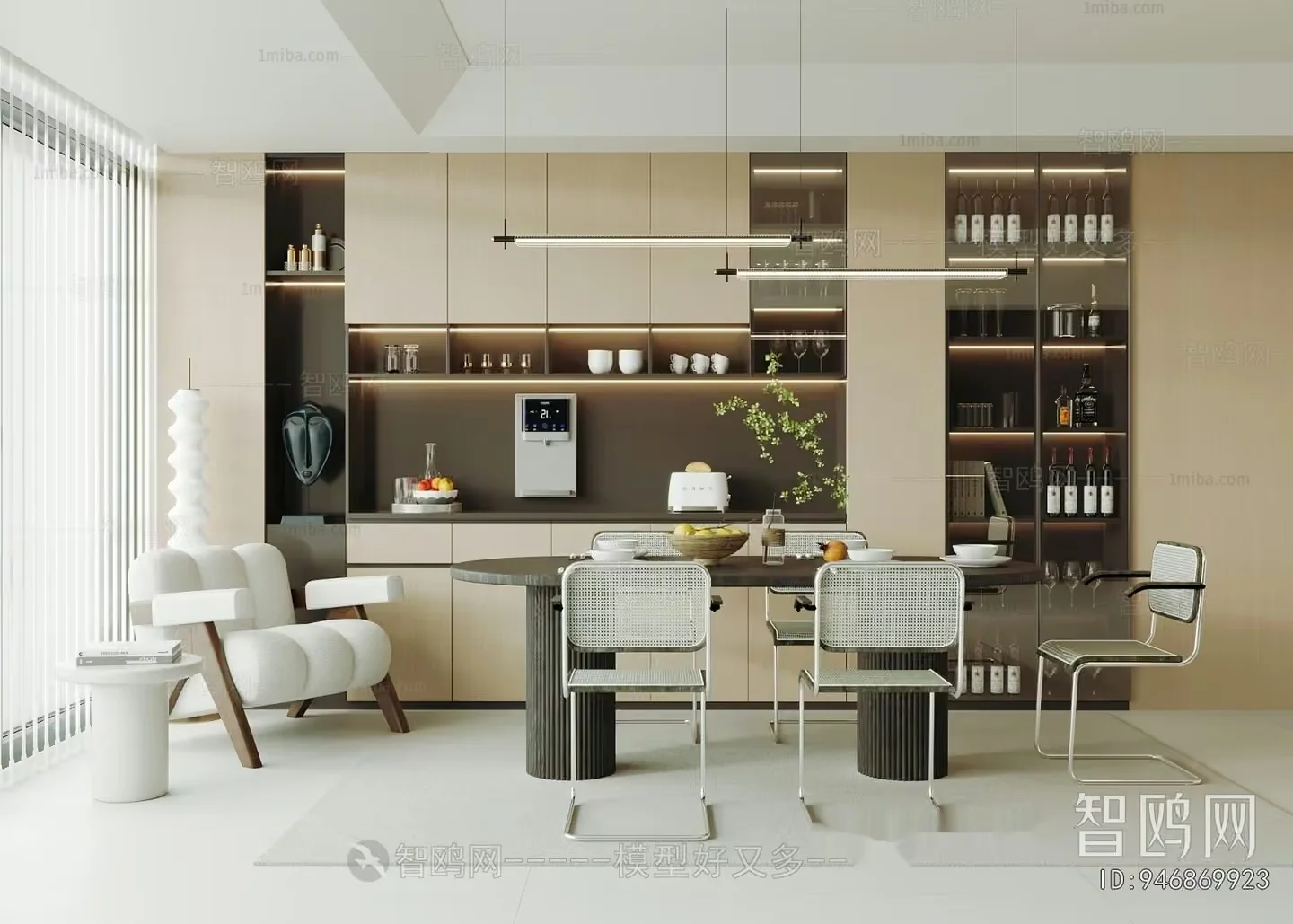 Modern Kitchen Space 3D Model – 4078 – VRAY Render