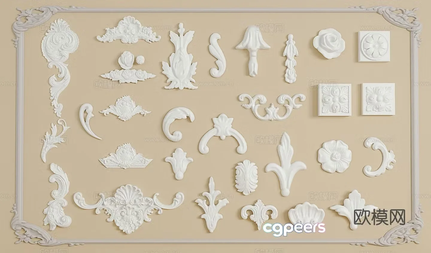 European gypsum carving combination 3D model