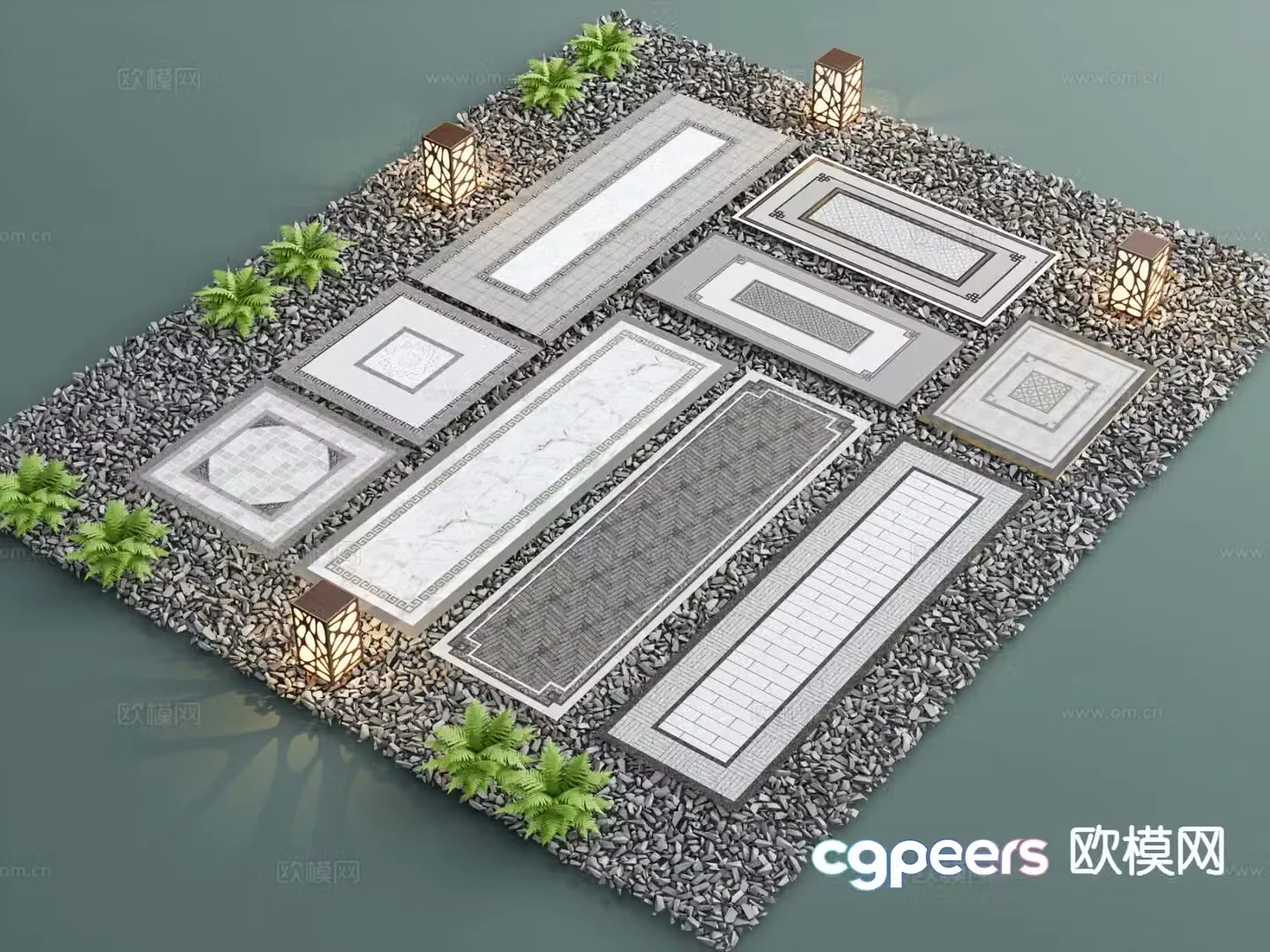 New Chinese style garden paving paving sketches cobblestones stone steps 3D model