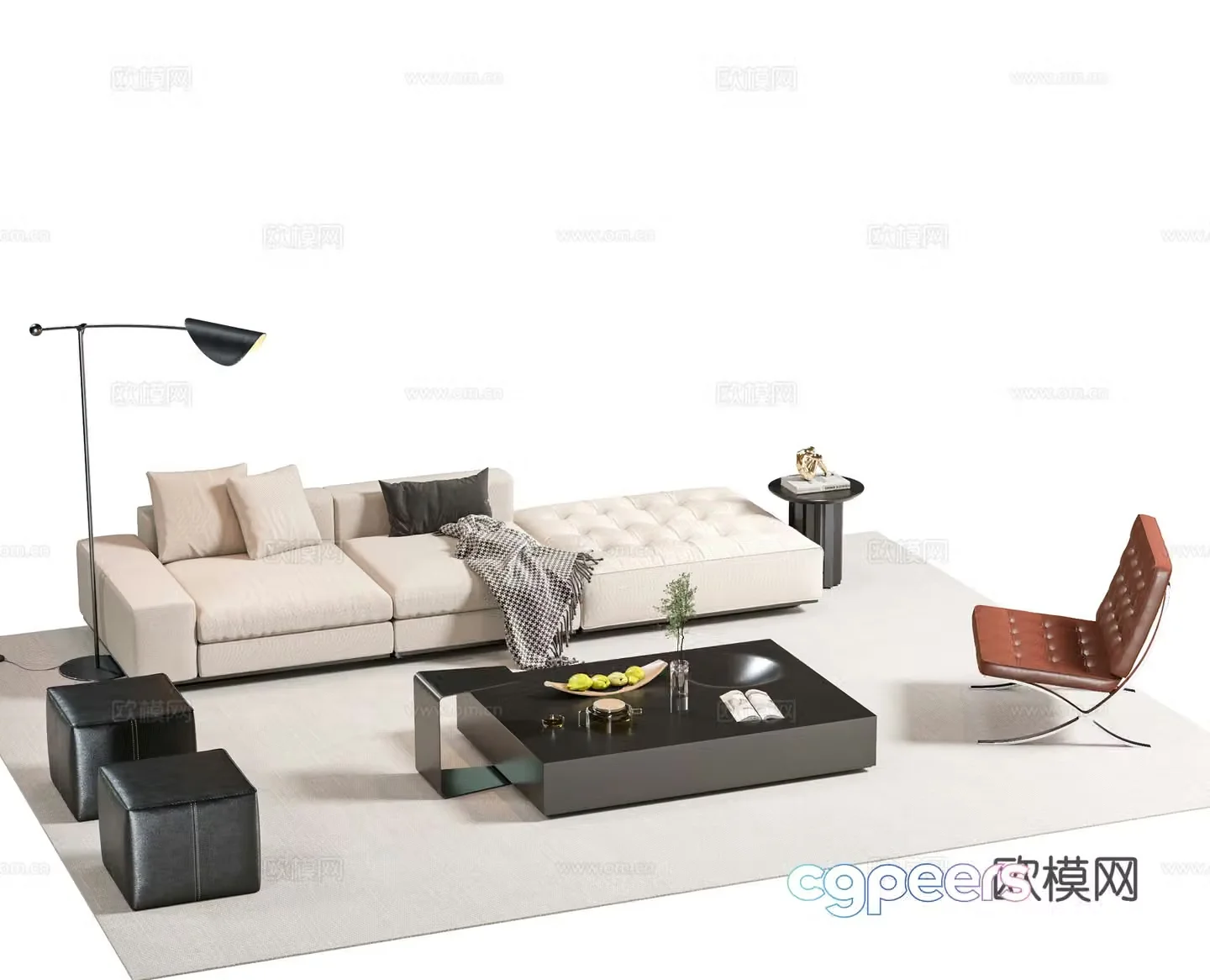 Modern Italian sofa combination office sofa coffee table curved sofa leather sofa Mino3d model