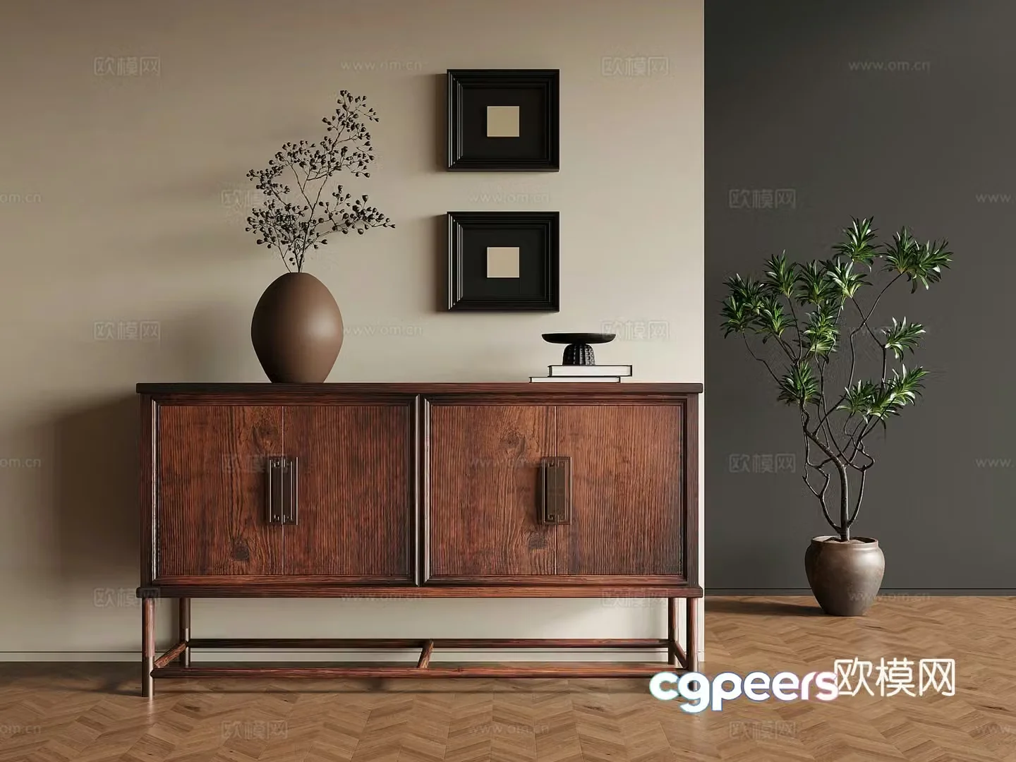 Middle-aged side cabinet end view cabinet side cabinet 3D model