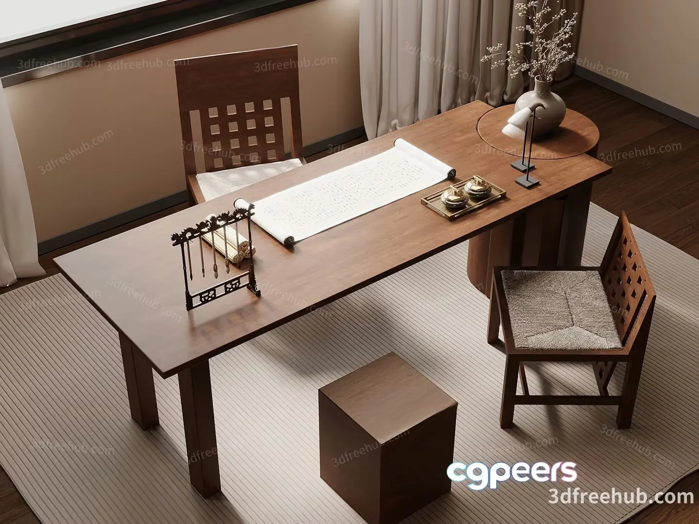 A Wooden Desk 3D Model – 10036 – VRAY Render