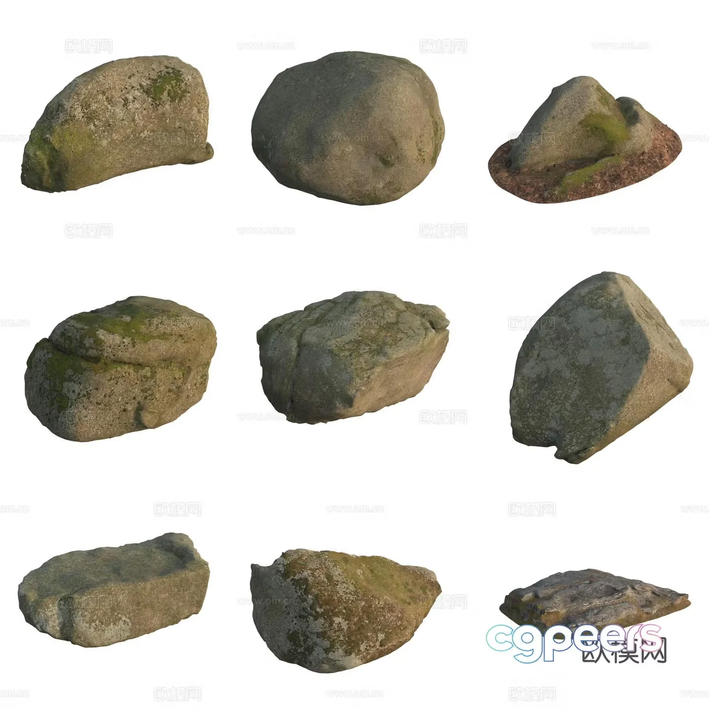 Moss Stone Boulder Rock 3D Model