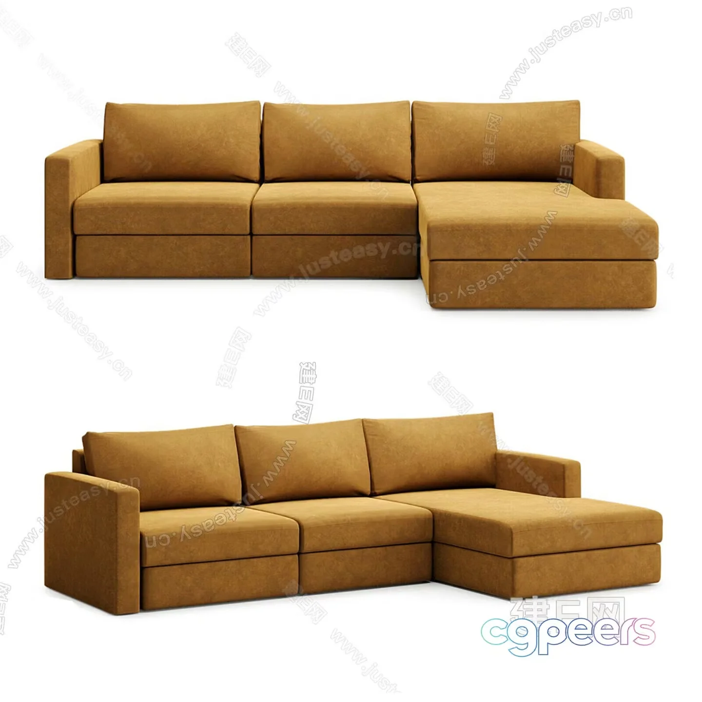 Brown Sectional Sofa 3D Model – 18203 – CORONA Render
