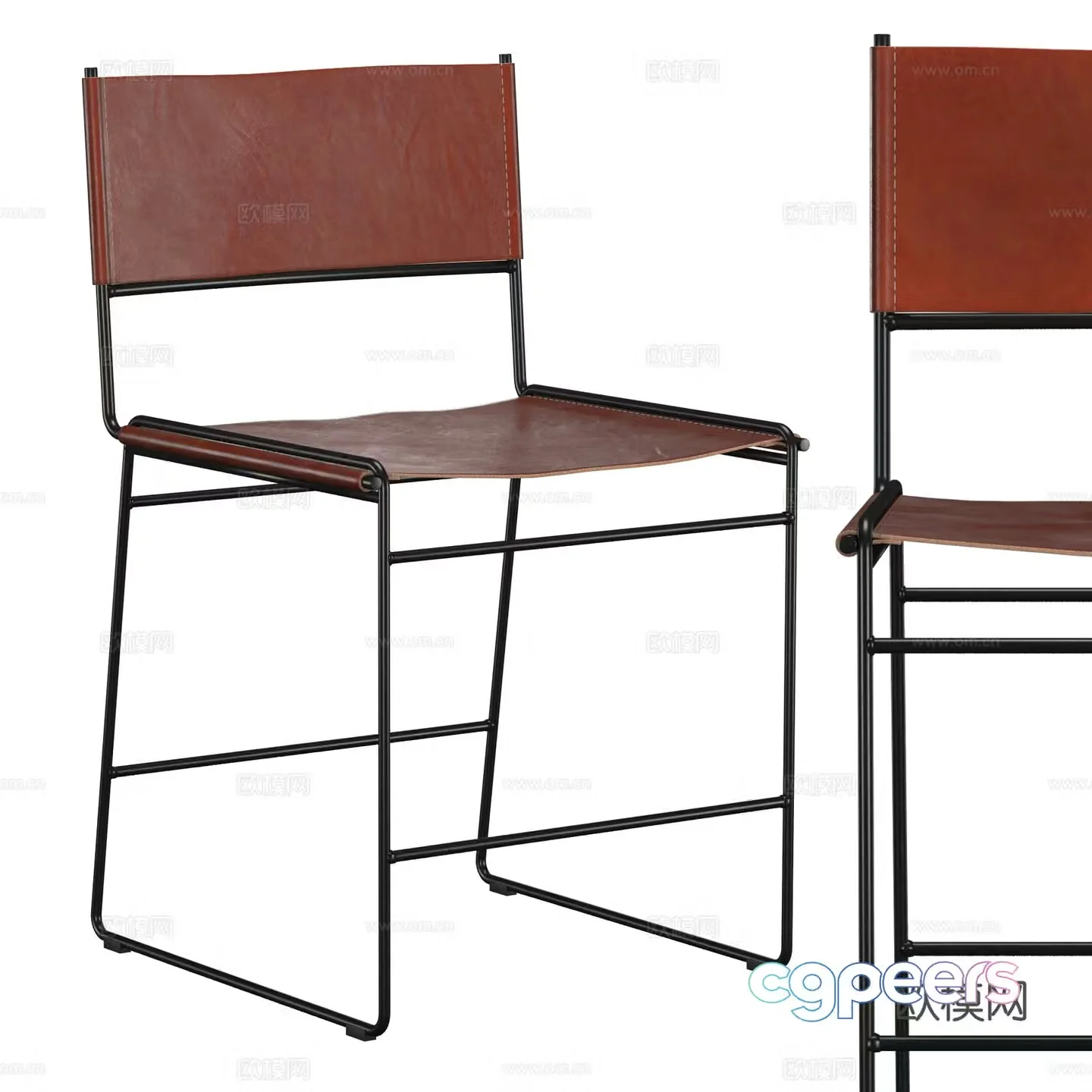 Modern minimalist stainless steel leather chair 3d model