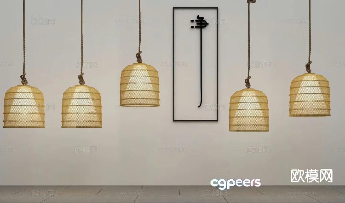 New Chinese style rattan chandelier Zen chandelier 3D model