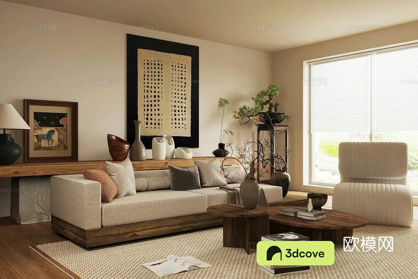 Middle-aged home living room Song style aesthetic living room New Chinese style living room Song style living room Sofa coffee table 3D model