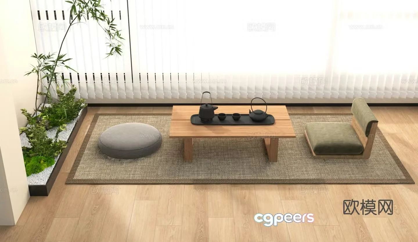 3D model of small tea table cushion in home balcony