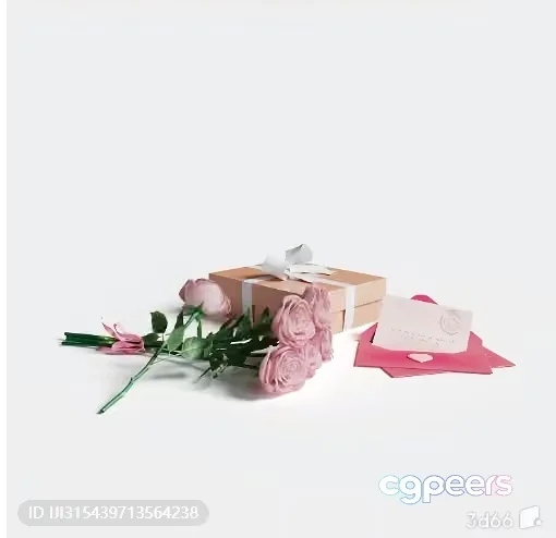 Pink Roses And Gift Box 3D Model – 319 – VRAY Render