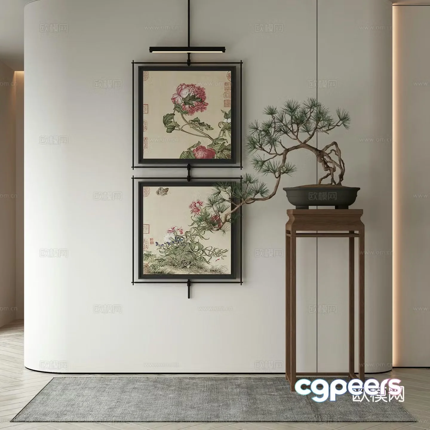 New Chinese style flower painting decorative painting 3d model