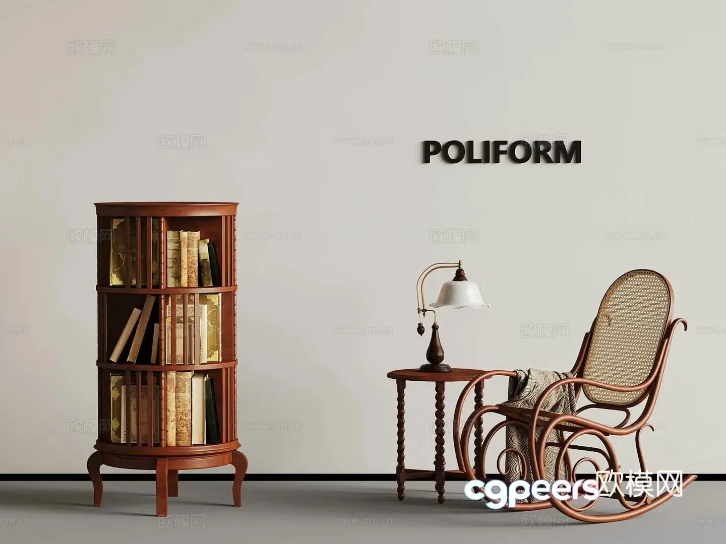 French medieval style bookcase recliner chair desk lamp 3d model