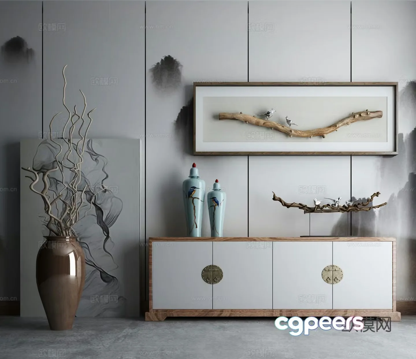 New Chinese TV cabinet ornament combination 3D model