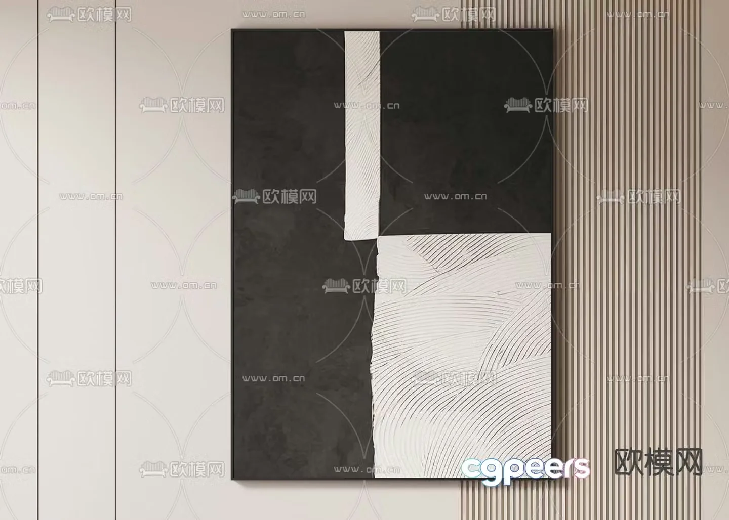 Black white and gray decorative painting texture painting hanging painting 3d model