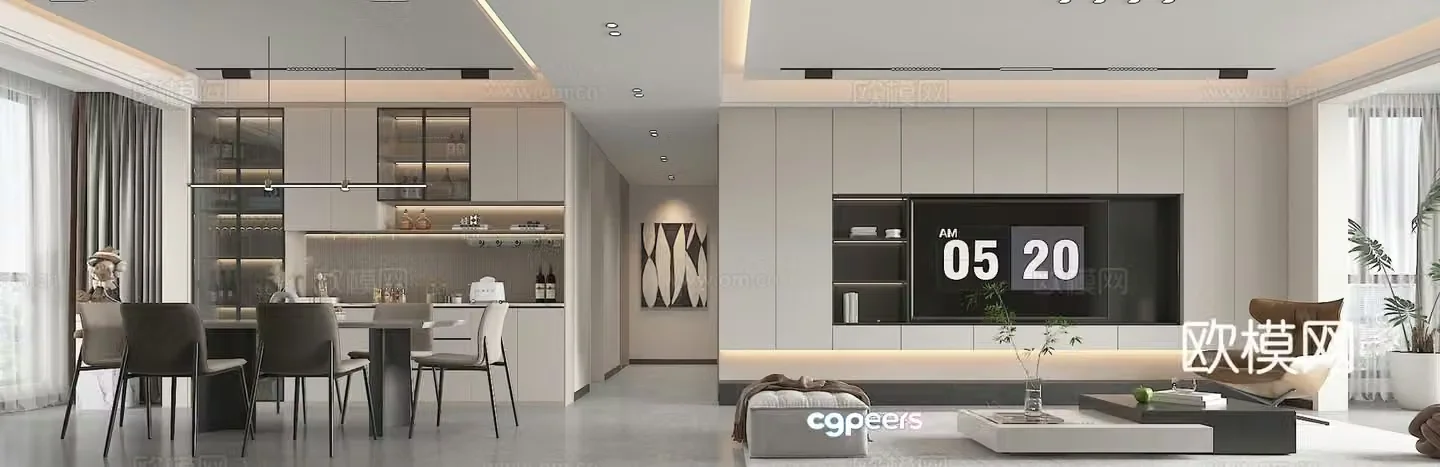 Modern minimalist living restaurant 3d model 3d model
