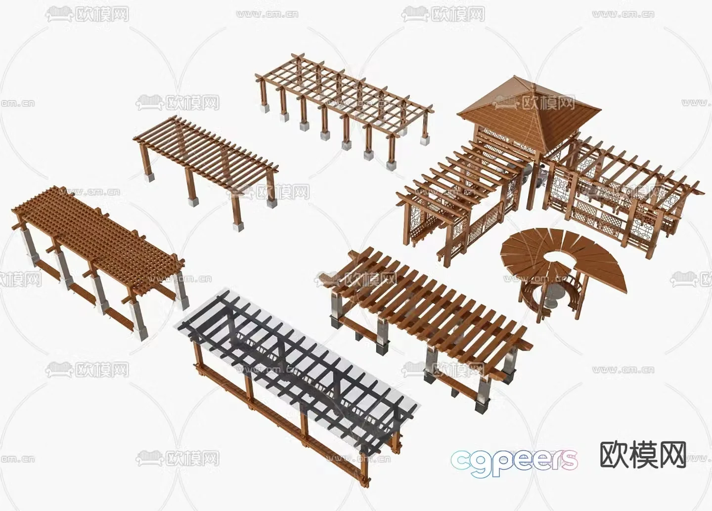 Chinese style landscape gallery landscape grape trellis 3D model