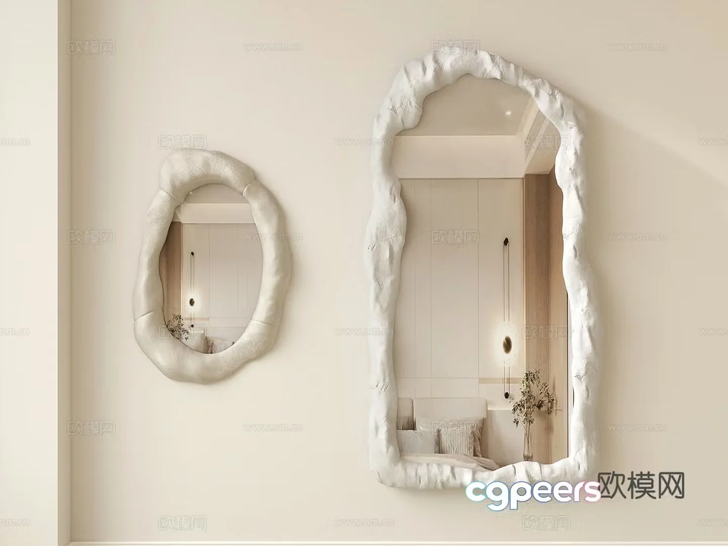 French cloud makeup mirror clay mirror special shape mirror wall-mounted mirror full-body mirror 3D model