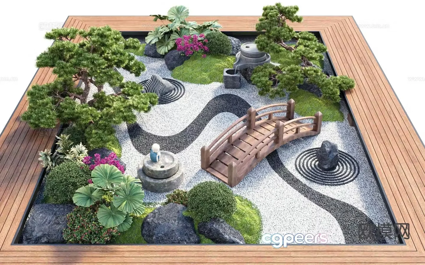 New Chinese Zen courtyard landscape 3D model